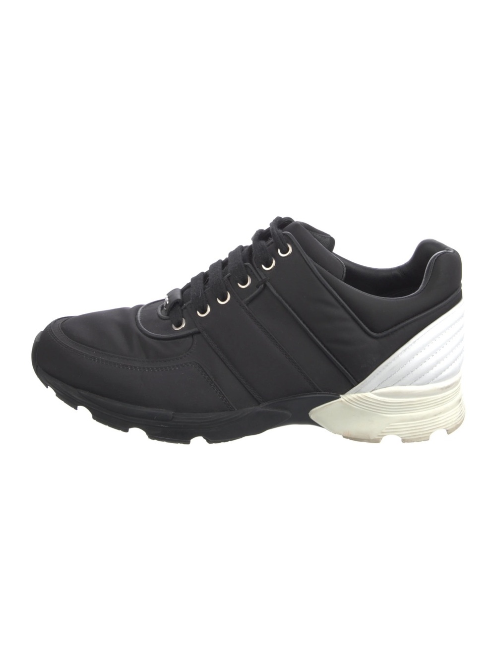 CHANEL 2017 Interlocking CC Logo Athletic Black Nylon with Leather Trim Sneakers - Picture 2 of 11